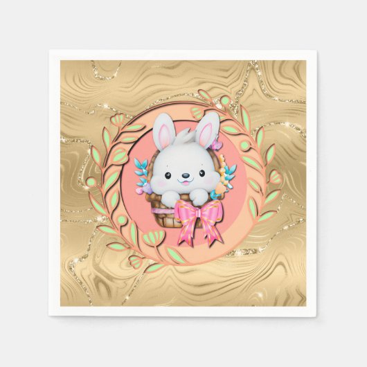 Niedlicher Osterhase im Korb Serviette (Vorderseite)