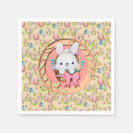 Niedlicher Osterhase im Korb Serviette