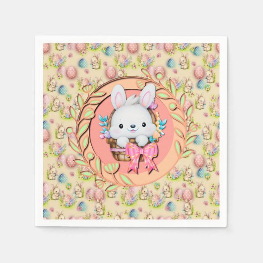 Niedlicher Osterhase im Korb Serviette (Vorderseite)