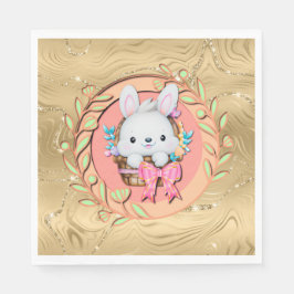 Niedlicher Osterhase im Korb Serviette