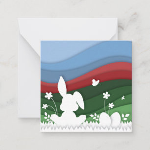 Niedlicher Osterhase in blühender Natur Mitteilungskarte