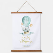 Niedlicher Osterhase in einem Heißluftballon, benu Wandteppich Mit Holzrahmen (Vorderseite)