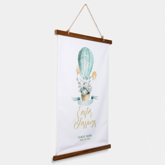 Niedlicher Osterhase in einem Heißluftballon, benu Wandteppich Mit Holzrahmen (Gewinkelt)