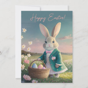 Niedlicher Osterhase in kleinem blauen Jackett Feiertagskarte