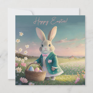 Niedlicher Osterhase in kleinem blauen Jackett Feiertagskarte