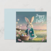 Niedlicher Osterhase mit blauer Jacke Feiertagskarte (Vorne/Hinten)