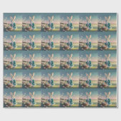 Niedlicher Osterhase mit blauer Jacke Geschenkpapier (Flach)