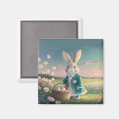 Niedlicher Osterhase mit blauer Jacke Magnet (Vorderseite/Rückseite)