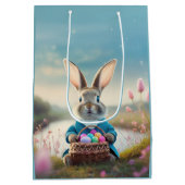 Niedlicher Osterhase mit blauer Jacke Mittlere Geschenktüte (Rückseite)