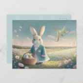 Niedlicher Osterhase mit blauer Jacke Postkarte (Vorne/Hinten)