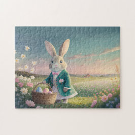 Niedlicher Osterhase mit blauer Jacke Puzzle