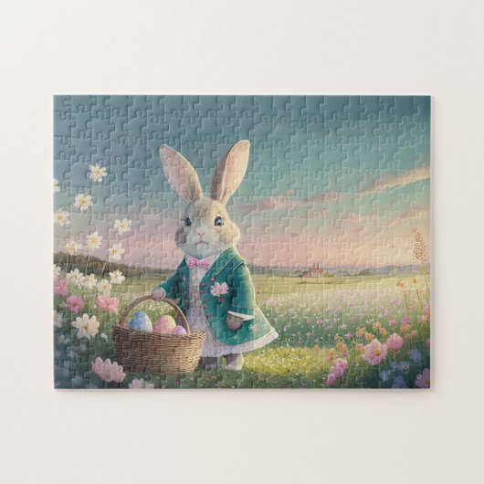 Niedlicher Osterhase mit blauer Jacke Puzzle (Horizontal)