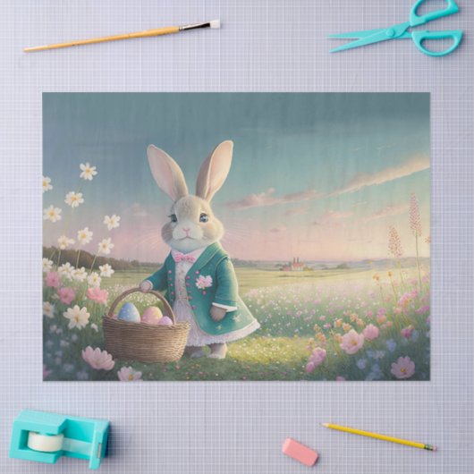 Niedlicher Osterhase mit blauer Jacke Seidenpapier (Basteln)