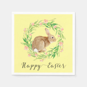 Niedlicher Osterhase mit Blumenkranz Serviette