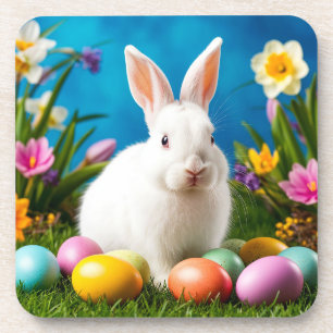 Niedlicher Osterhase mit bunten Eiern Getränkeuntersetzer