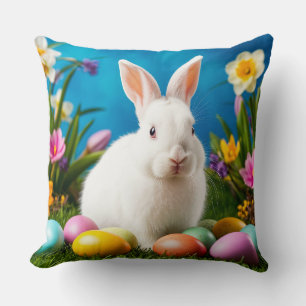 Niedlicher Osterhase mit bunten Eiern Kissen