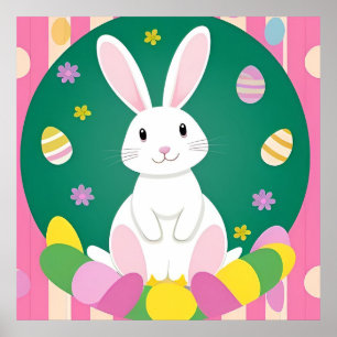 Niedlicher Osterhase mit dekorativen Eiern Poster