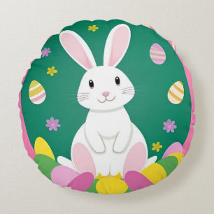 Niedlicher Osterhase mit dekorativen Eiern Rundes Kissen