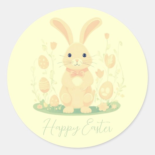 Niedlicher Osterhase mit Eiern im Vorschulgelb Runder Aufkleber (Vorderseite)