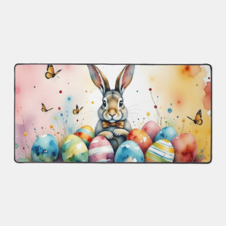 Niedlicher Osterhase mit farbenfrohen bemalten Eie Schreibtischunterlage