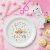 Niedlicher Osterhase mit Karottenwagen Pappteller (Party)