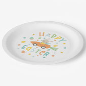 Niedlicher Osterhase mit Karottenwagen Pappteller (Schrägansicht)
