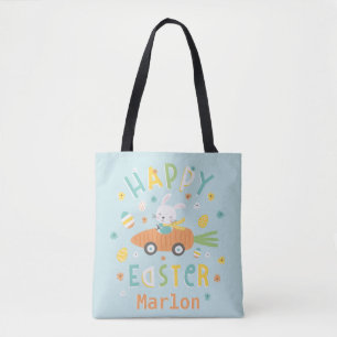 Niedlicher Osterhase mit Karottenwagen Tasche