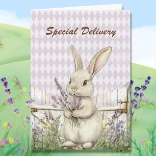 Niedlicher Osterhase mit Lavendel-Sonderzustellung Karte