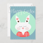 Niedlicher Osterhase mit rosa Herzen Feiertagspostkarte (Vorne/Hinten)