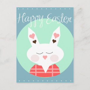Niedlicher Osterhase mit rosa Herzen Feiertagspostkarte