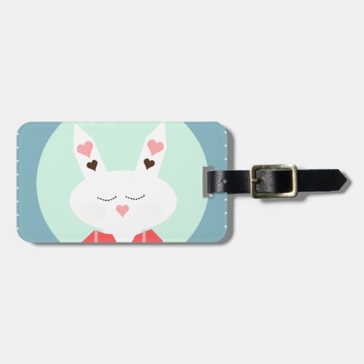 Niedlicher Osterhase mit rosa Herzen Gepäckanhänger (Vorderseite horizontal)