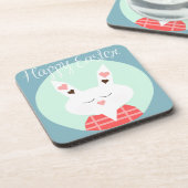 Niedlicher Osterhase mit rosa Herzen Getränkeuntersetzer (Linke Seite)