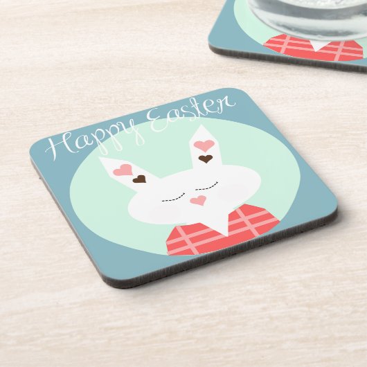 Niedlicher Osterhase mit rosa Herzen Getränkeuntersetzer (Linke Seite)
