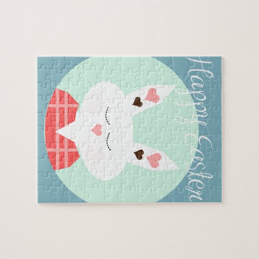 Niedlicher Osterhase mit rosa Herzen Puzzle (Horizontal)