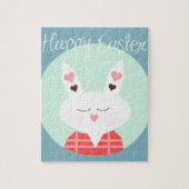 Niedlicher Osterhase mit rosa Herzen Puzzle (Vertikal)