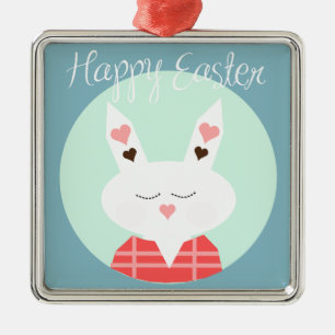 Niedlicher Osterhase mit rosa Herzen Silbernes Ornament