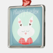 Niedlicher Osterhase mit rosa Herzen Silbernes Ornament (Links)