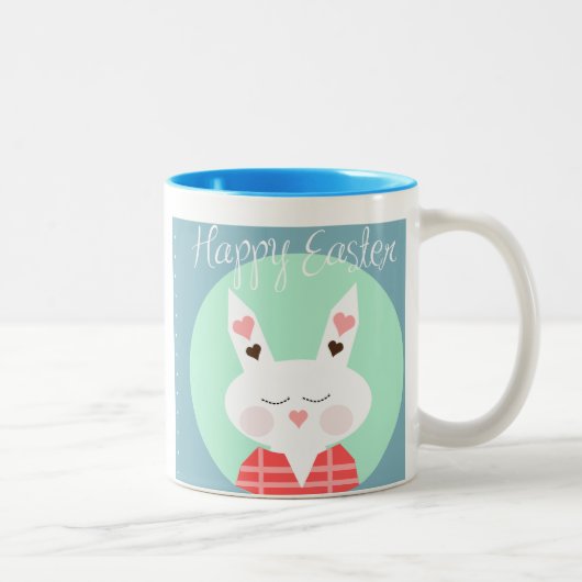 Niedlicher Osterhase mit rosa Herzen Zweifarbige Tasse (Rechts)