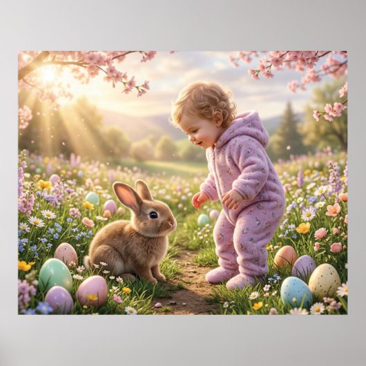 Niedlicher Osterhase und Kind Poster (Vorne)