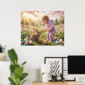 Niedlicher Osterhase und Kind Poster (Heimbüro)