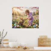 Niedlicher Osterhase und Kind Poster (Küche)
