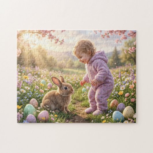 Niedlicher Osterhase und Kind Puzzle (Horizontal)