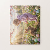 Niedlicher Osterhase und Kind Puzzle (Vertikal)