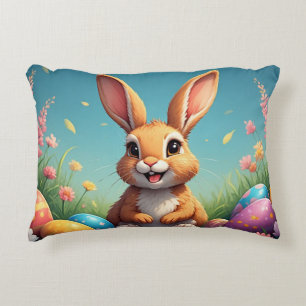 Niedlicher Osterhase unter bunten Eiern Dekokissen
