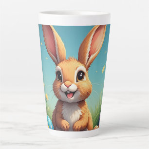 Niedlicher Osterhase unter bunten Eiern Milchtasse