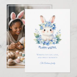 Niedlicher Osterhase Wasserfarbe Hortensie Foto Feiertagskarte