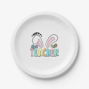 Niedlicher Osterhopper Lehrer Bunny Ears Pappteller