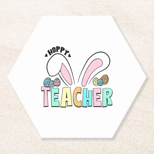 Niedlicher Osterhopper Lehrer Bunny Ears Untersetzer (Vorderseite)