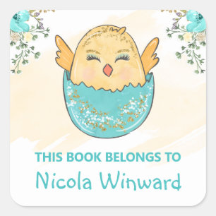 Niedlicher Osterkichel Buchzeichen Aquarellfarben Quadratischer Aufkleber