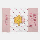 Niedlicher Osterkick mit Oggshell Herzlichen Glück Geschirrtuch (Horizontal)